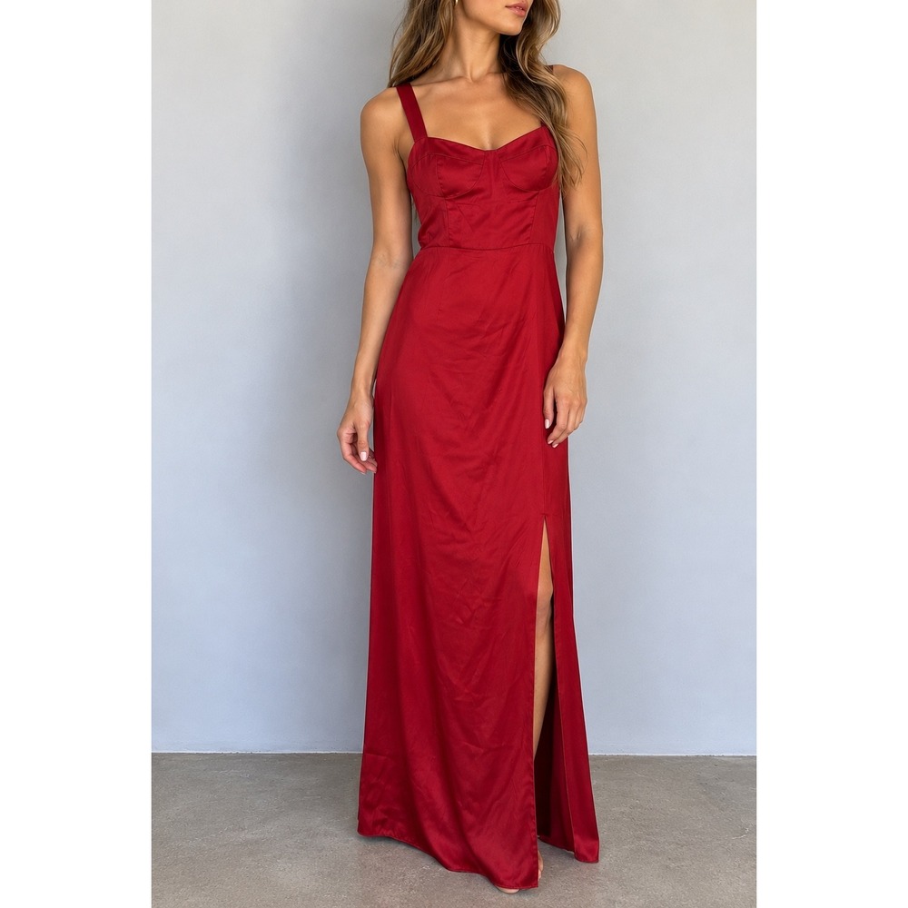 Reformation Red Silk Bustier Maxi Dress Size 4 Romantic Corset Glam Holiday